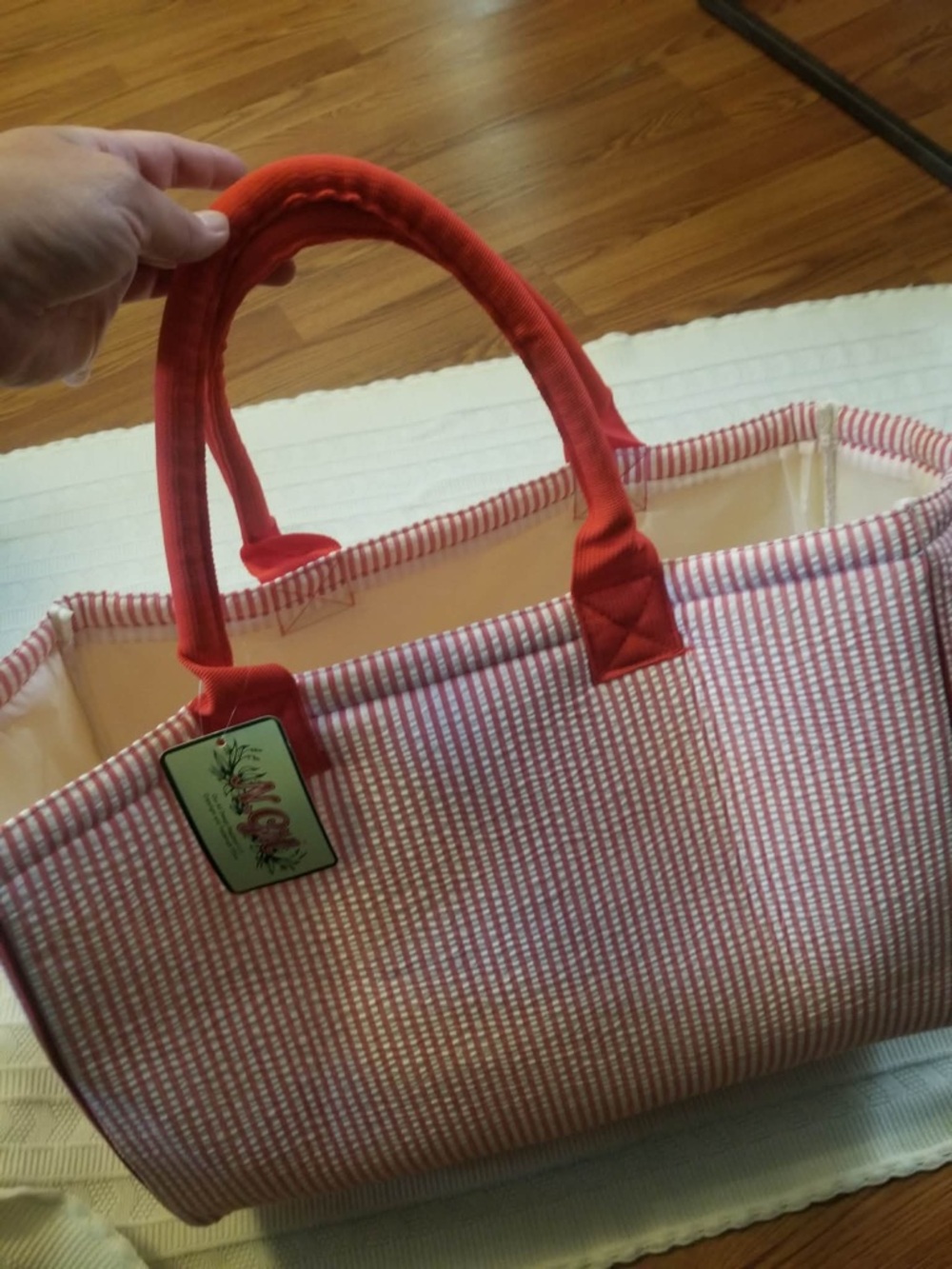 NGIL Red Striped Canvas Tote with Red Handles